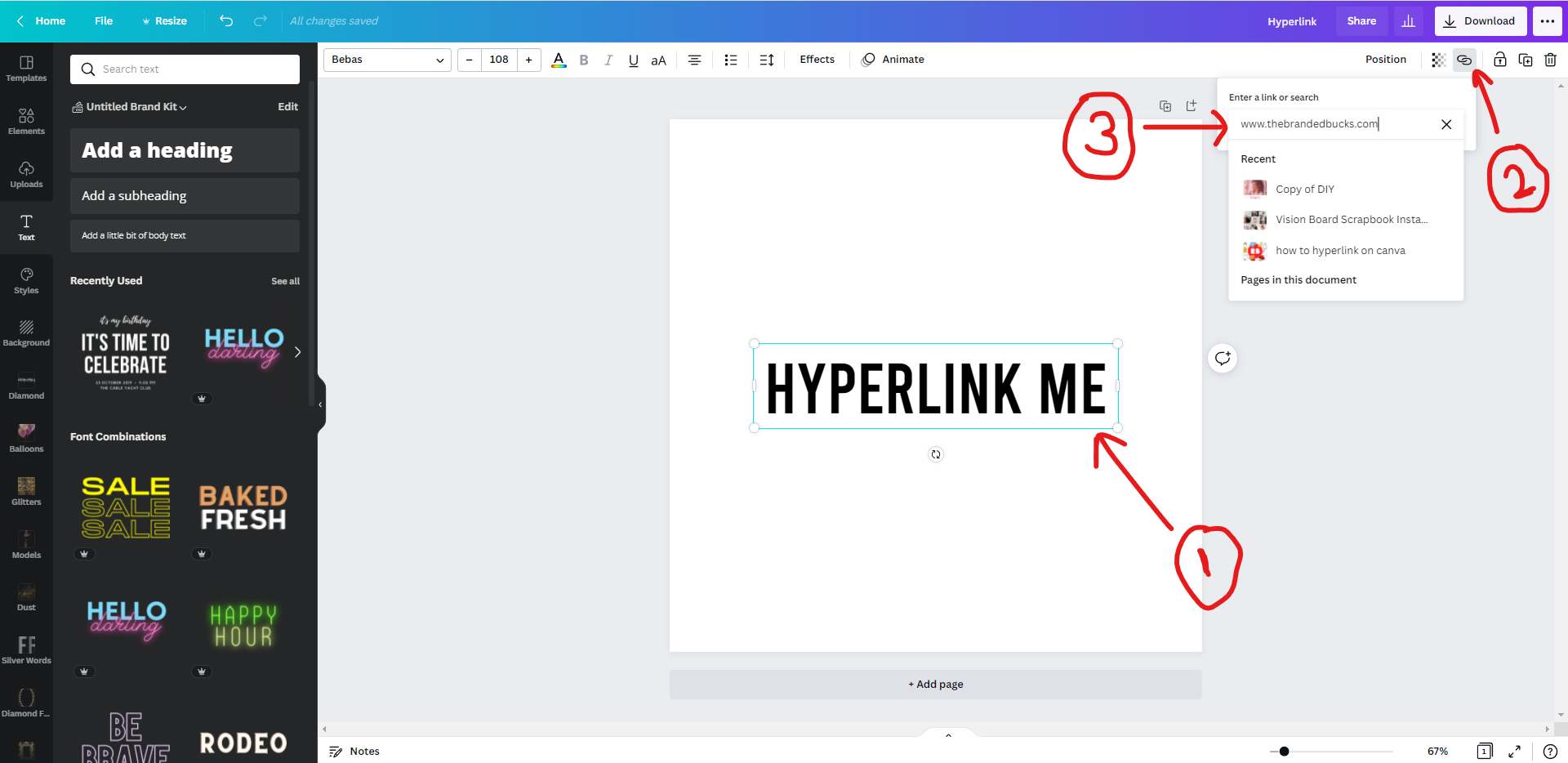 how to add hyperlink in canva