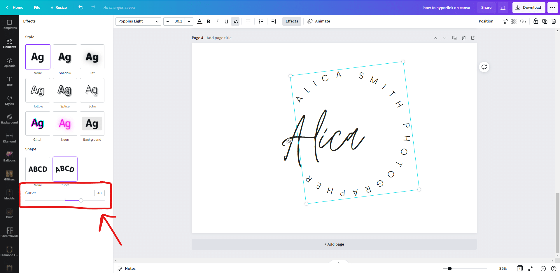 how to make circle text in canva