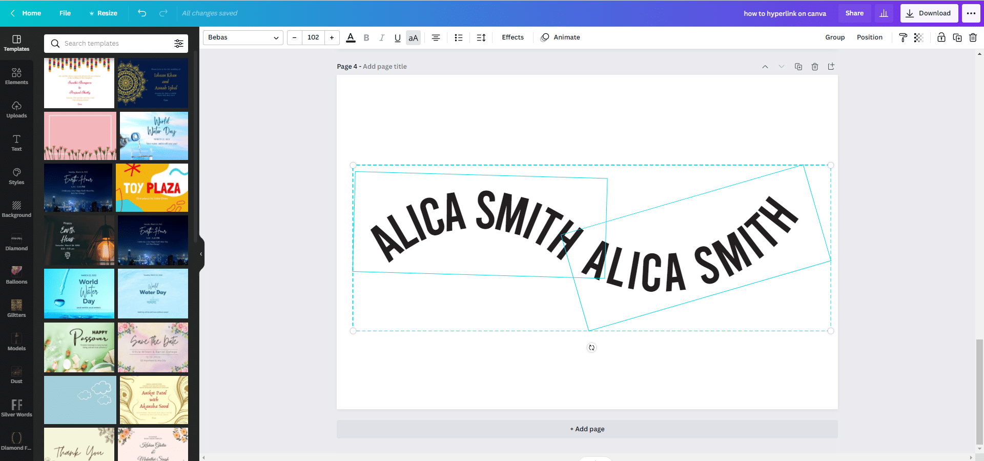how to make wave text in canva
