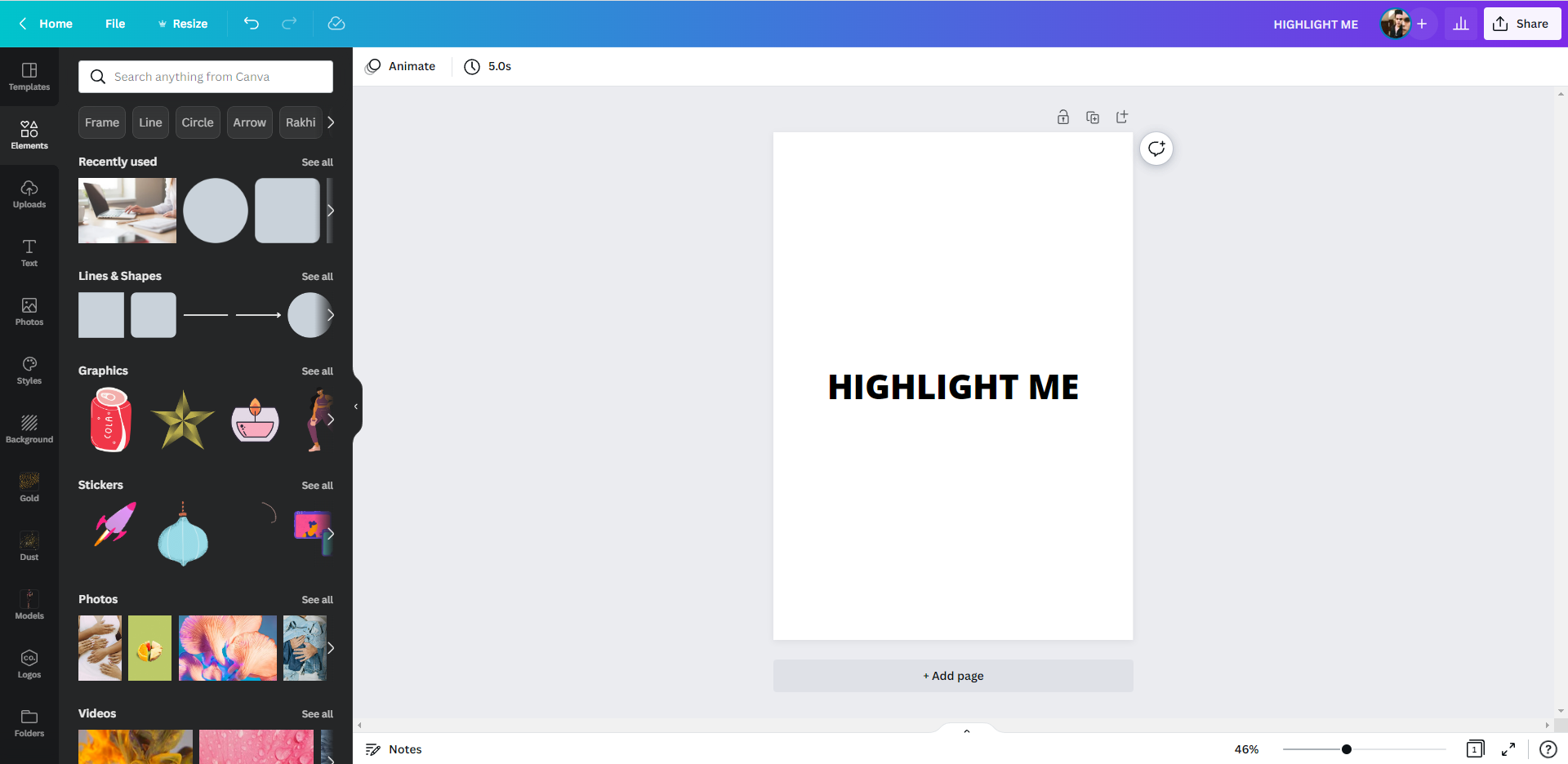 highlight text in canva