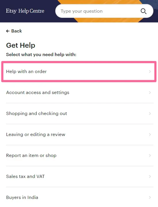 Click on help with an order