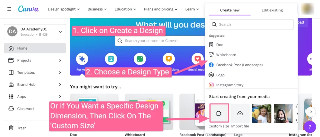 click on create a design