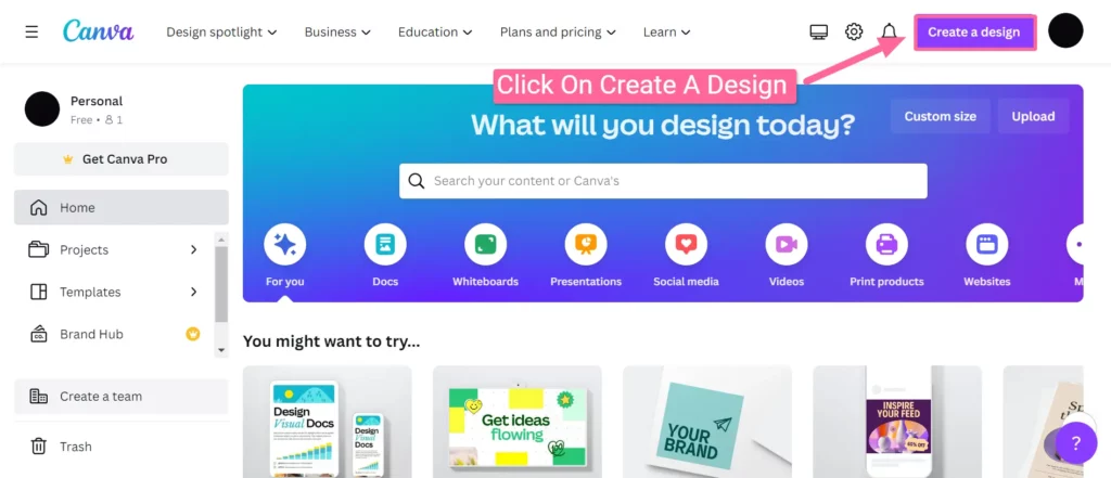 click on create a design