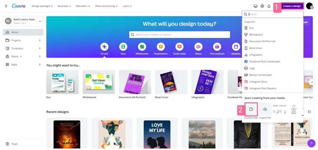 click on create a design button