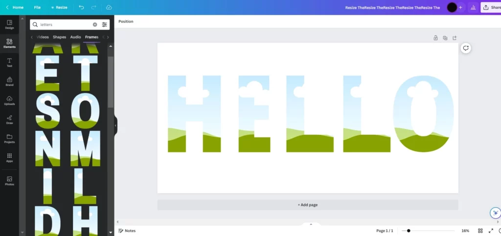 position all letter frames