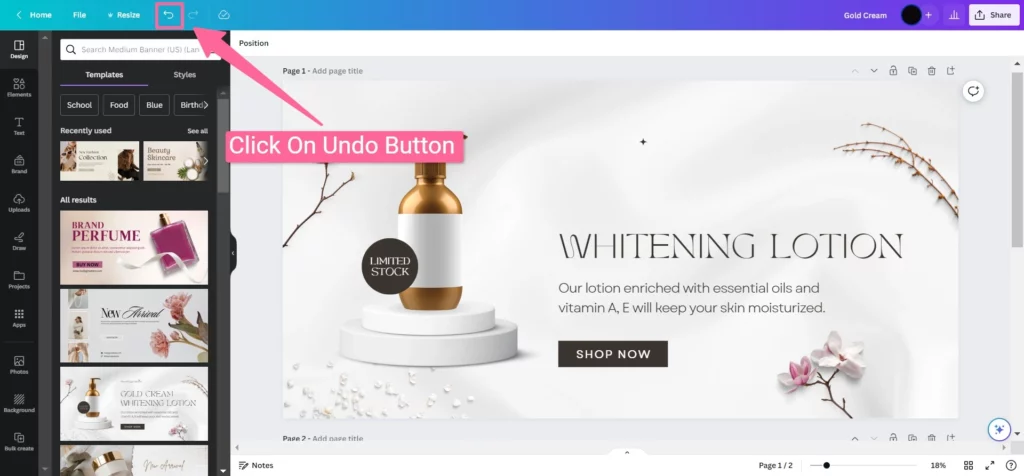 Click On Undo Button