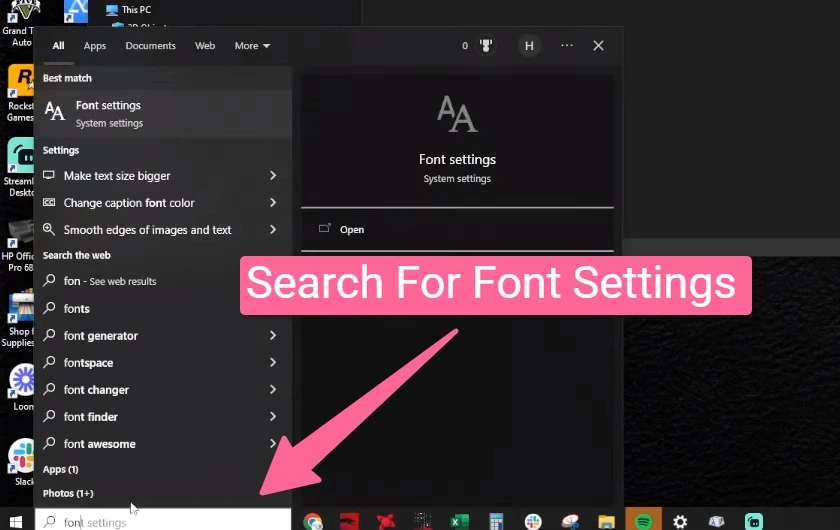 Search For Font Settings