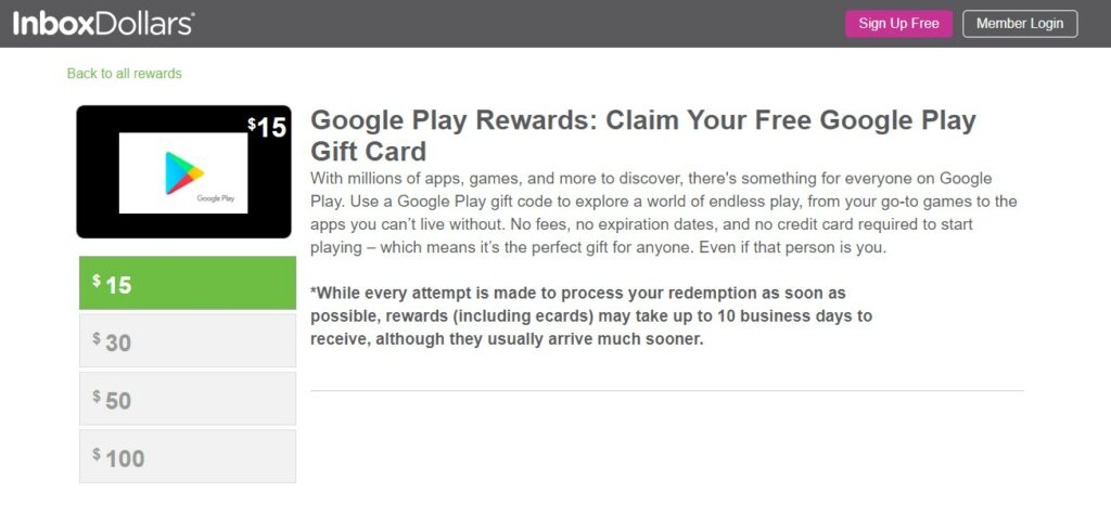 Inbox Dollars Google Play Gift Card