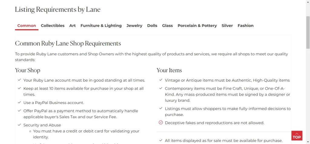 ruby lane listing requirements